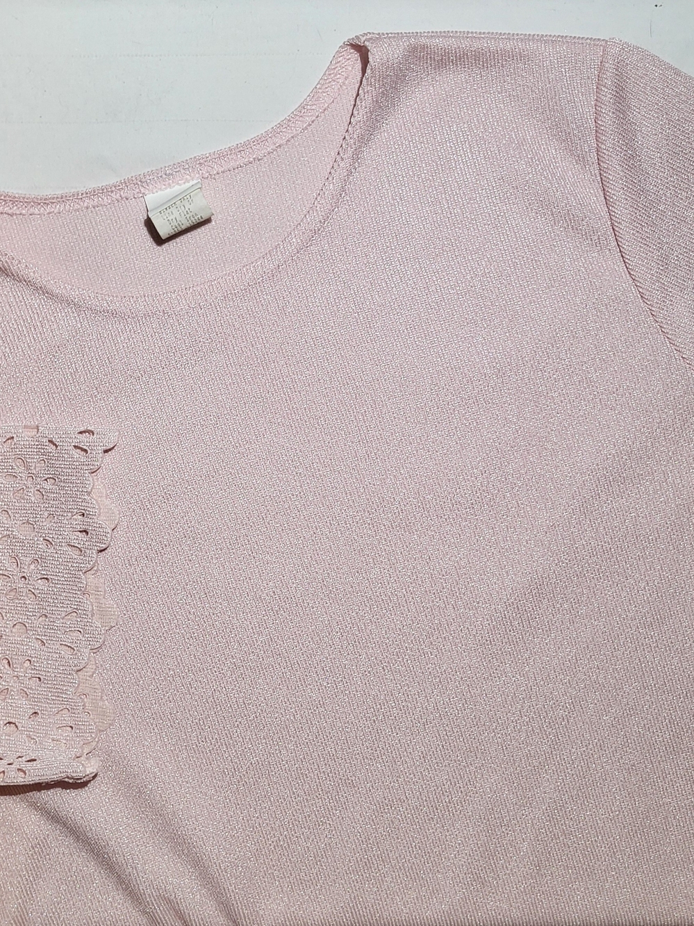 Cherokee Vintage Light Pink Knit Scoop Neck Top with Lace Detail